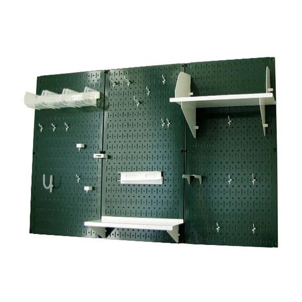 Wall Control 4 Feet Metal Pegboard Standard Tool Storage Kit - Green Toolboard (White)