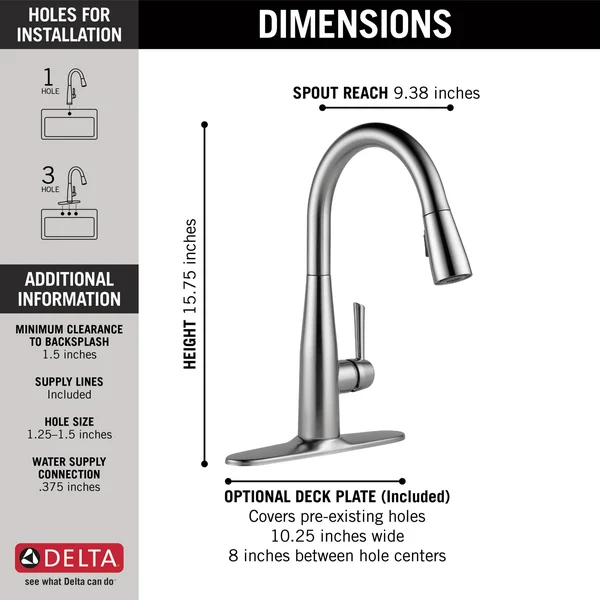 Delta Essa Single Handle Pull-Down Kitchen Faucet (Recertified), Stainless Steel, 9113-AR-DST