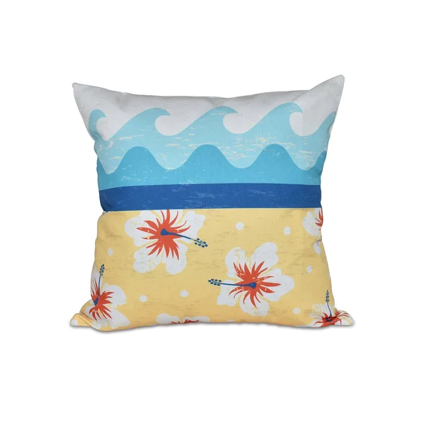 Contemporary Home Living 18x22 Blue and Yellow Waves and Flowers Decorative Throw Pillow - Down Alternative Filling