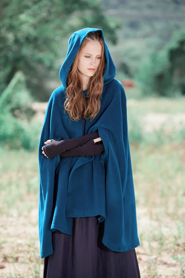 Black Hooded Wool Coat - Wool Cloak Cape, Cashmere Women Wool Winter Coat Long Jacket, Christmas Gift Coat, Black Cashmere Coat C
