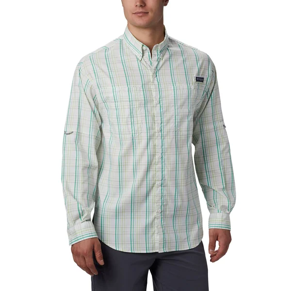 Columbia Super Tamiami LS Shirt L - Dark Lime Small Check
