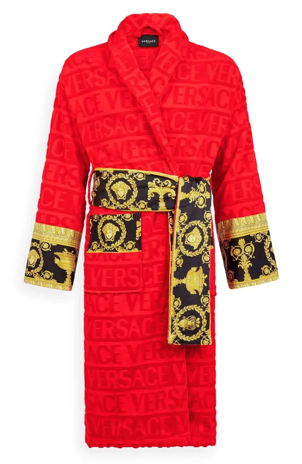 Versace Men's Barocco Sleeve Robe White