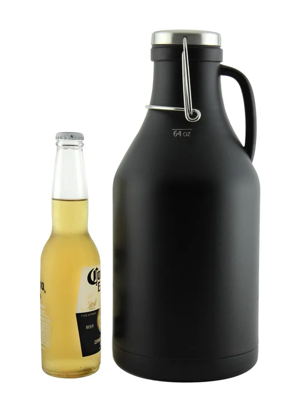 Kegco Grizzly Double Wall Flip Top Beer 64 oz Growler - Black