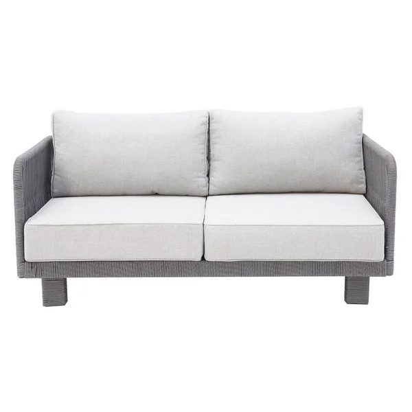 Cancun 1-Piece Metal Outdoor Loveseat with Olefin Light Grey Cushions