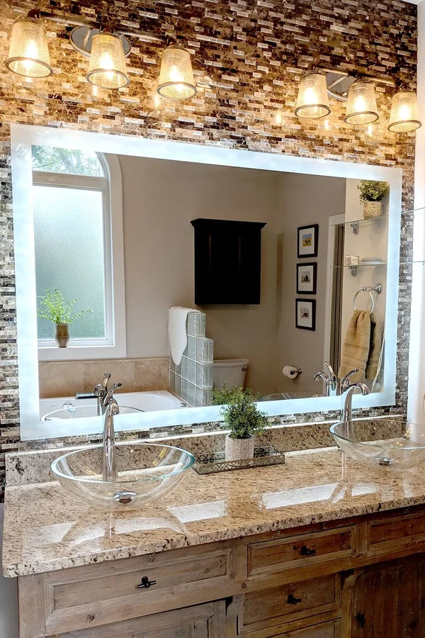 Mirrors & Marble LED Side-Lighted Bathroom Vanity Mirror: 48x22 Wide x 36x22 Tall - Rectangular - Wall-Mounted