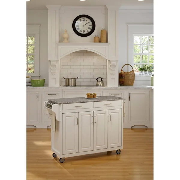 Copper Grove Puff Island White Granite Top Finish Kitchen Cart
