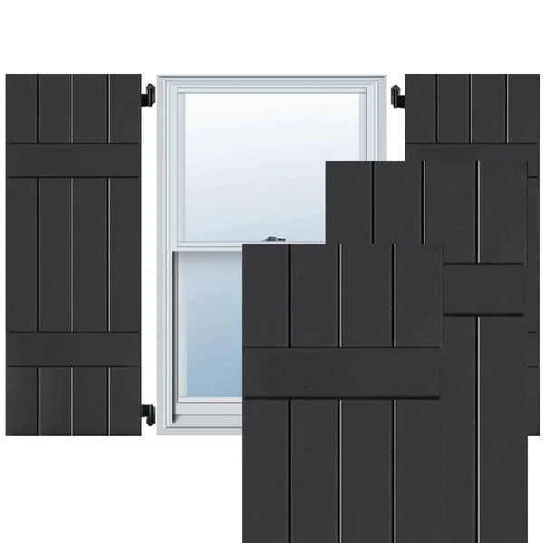 Noralco Industries, Inc. RWB15X071BLP 15x22W x 71x22H Exterior Four Board (2 Batten) Real Wood Pine Board-n-Batten Shutters (Per