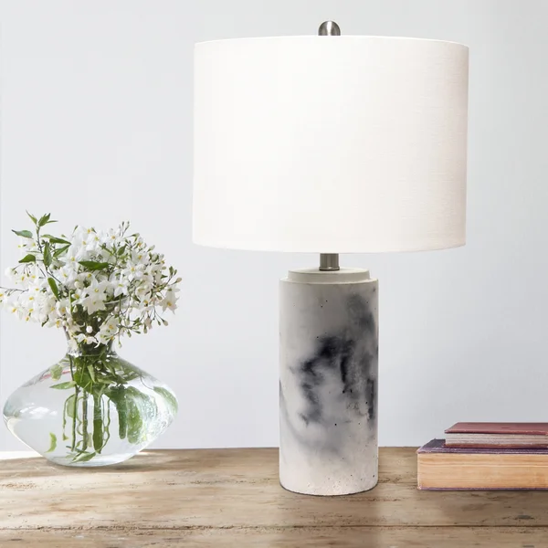 Lalia Home Marbleized Table Lamp with White Fabric Shade - White