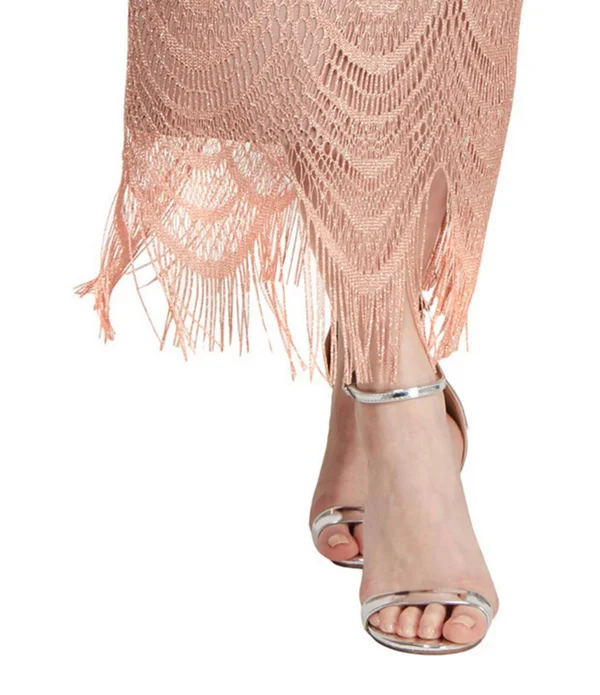 SL Fashions Womens Metallic Crochet Cocktail Dress Gold 12