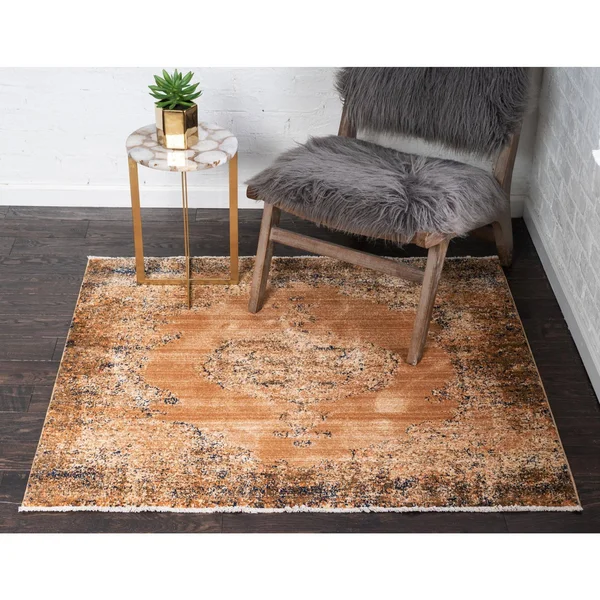 Unique Loom Dorchester 4& Square Area Rug in Light Brown