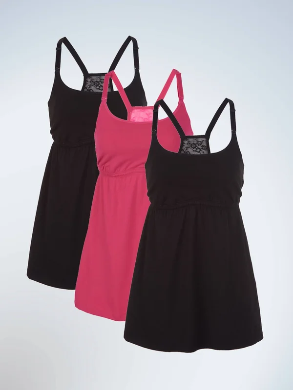 Leading Lady Nursing Cami with Racerback Lace Trim Camisoles 2x Azalea & 2 Black 3pk - Brayola