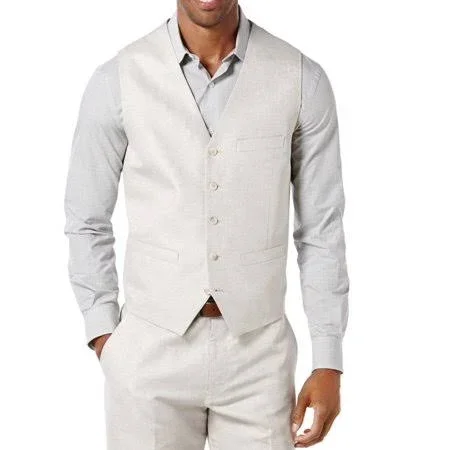 Perry Ellis Men's Twill Suit Vest - Beige - Size S