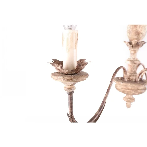 Farmhouse Royal 6-Light Distressed White and Bronze Wood Chandelier - Antique Wood FC4010