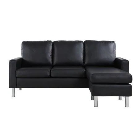 Divano Roma Furniture Black Modern Bonded Leather Sectional Sofa - Small Space Configurable Couch