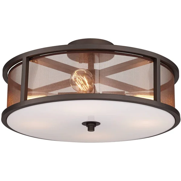 Possini Euro Design Industrial Ceiling Light Semi Flush Mount Fixture Bronze 18 3/4x22 Wide 4-Light Brown Organza for Living Roo