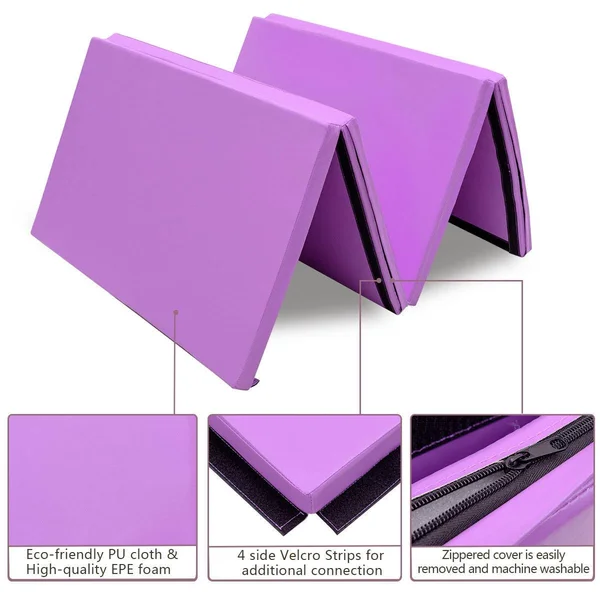 Costway 4& x 10& x 2x22 Thick Folding Panel Aerobics Exercise Gymnastics Mat-Purple
