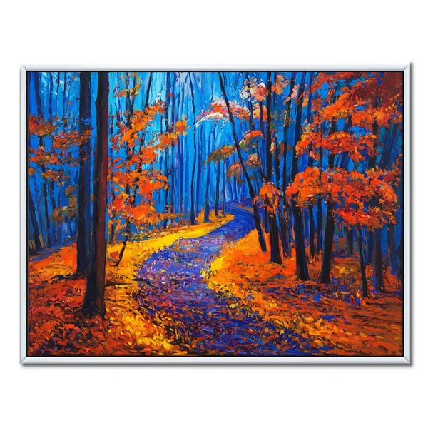 Designart 'Autumn Colored Forest Treescape XXXVI' Traditional Framed Canvas Wall Art Print - 20 in. Wide x 12 in. High - Black