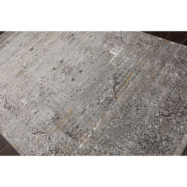 Oriental Rug of Houston 6'07 inchx9' Machine Made Polypropylene KPSI Premium Oriental Area Rug Silver, White Color, Size: 6 x 9