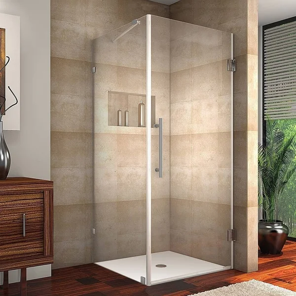 Aston Aquadica 32x22 x 32x22 x 72x22 Completely Frameless Square Hinged Shower Enclosure - Stainless Steel