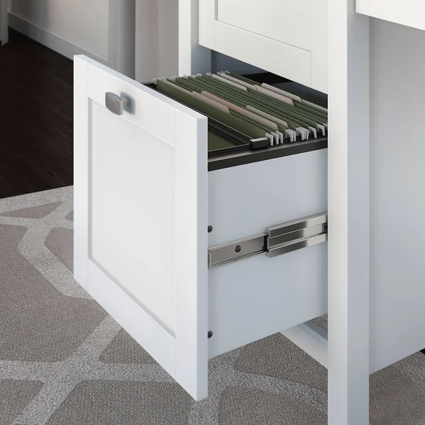 Bush Furniture Broadview Computer Desk With 2 Drawer Pedestal And Organizer - Pure White