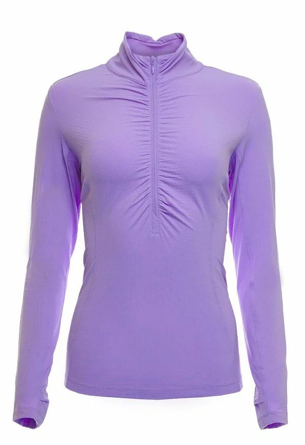 IBKUL Women's Long Sleeve Ruched Mock Neck Golf Polo - Large, Lavender