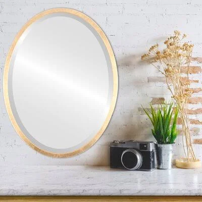 Javion Framed Oval Mirror - Rubbed Black Ivy Bronx Finish: Gold Leaf, Size: 13.12x22 H x 17.12x22 W