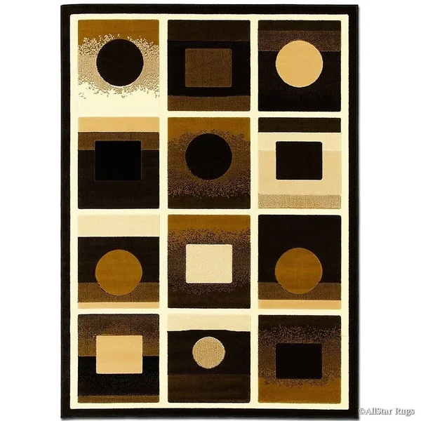 Allstar Black/ Brown Modern Geometric Design Rug - 7& 1x22 x 5& 2x22