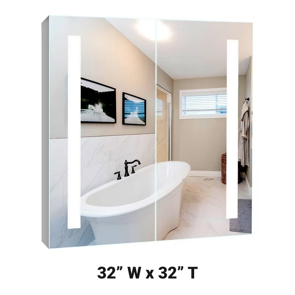 Lighted LED Bathroom Mirror Medicine Cabinet: 32x22 Wide x 32x22 Tall - Surface-mounted - Hinged on Left and Right - 6 - 000 Kelvi