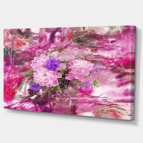Design Art 'Abstract Background with Pink Peony' Painting Print on Wrapped Canvas, Size: 30 inch H x 40 inch W x 1 inch D