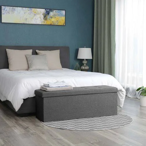 SONGMICS Folding Storage Ottoman Bench Storage Chest Foot Rest Stool with Metal SUPPORT, Holds Up to 660lb, Dark Grey ULSF77K