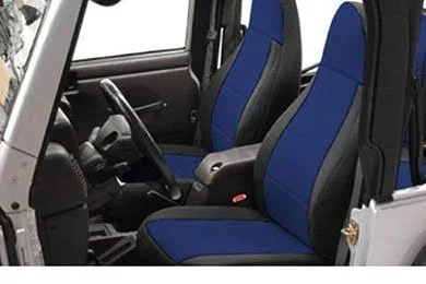 Coverking Jeep Neoprene Seat Covers in Black/Blue - Front with Embroidered Jeep Logo - SPC149L
