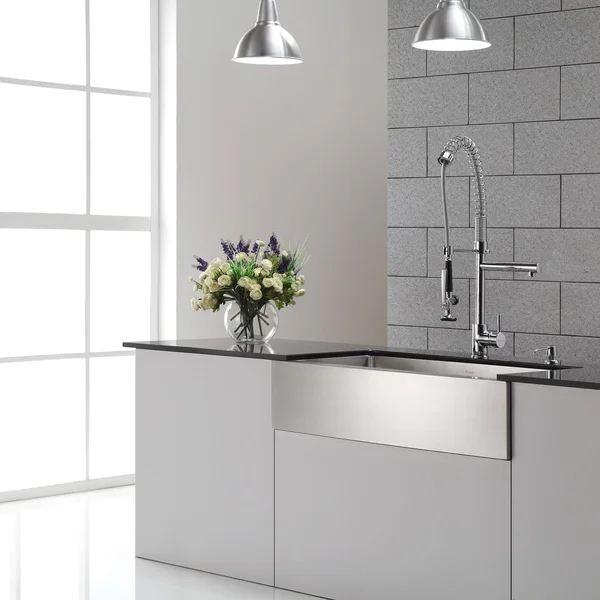 Kraus Khf200-33-kpf1602-ksd30ch Farmhouse Single Bowl Stainless Steel Sink with Kitchen Faucet and Soap Dispenser - 33x22
