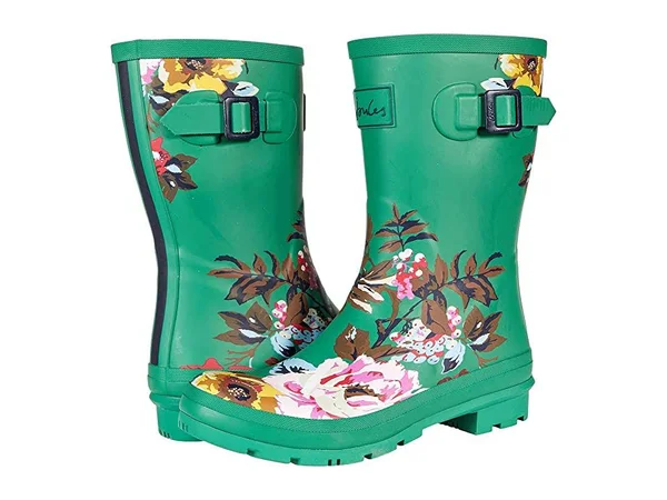 Joules Molly Welly Women's Rain Boots Green Florals : 6 B - Medium