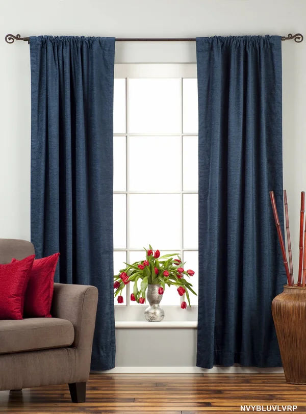 Navy Blue Rod Pocket Velvet Curtain - Drape, Panel - Piece