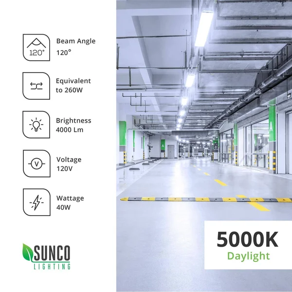 Sunco Lighting LED Shop Light, Industrial, Frosted, 12 Pack, 5000K