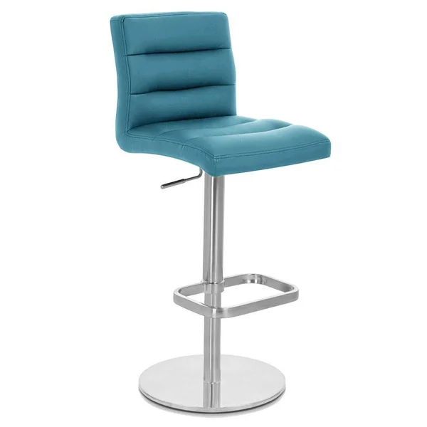 Teal Lush Flat Round Base Adjustable Height Swivel Armless Bar Stool