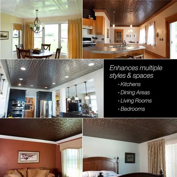 Fasade Traditional Pattern/Style #1 Decorative Vinyl 2ft x 4ft Glue Up Ceiling Tile in Cracked Copper (5 Pack)