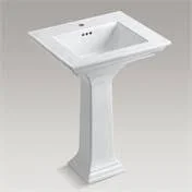 KOHLER K-2344-1-0 Memoirs Stately 24 In. Pedestal Bathroom Sink with Single Faucet Hole, White