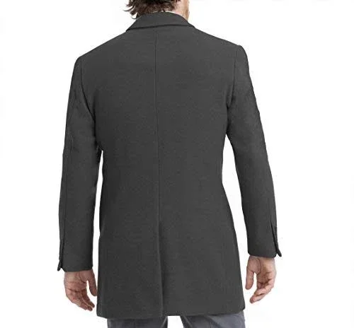 Calvin Klein Men's Slim Fit Wool Blend Overcoat Jacket - Grey, 46 Short