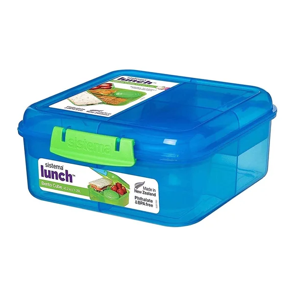 Sistema Lunch Collection Bento Cube, Solid Assorted Colors with Contrasting Klips, 7.28 x 6.61 x 3.03
