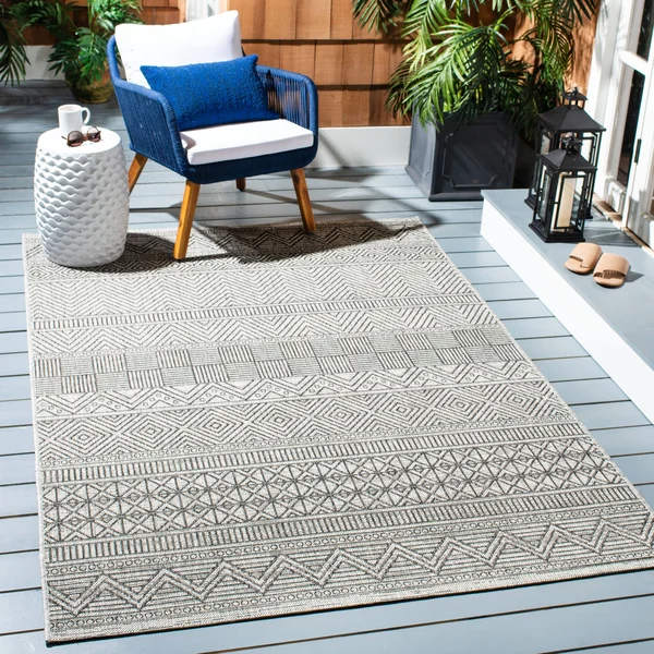 Safavieh Courtyard Zorana Indoor/ Outdoor Rug - 5&3x22 x 7&7x22 - Black/Grey