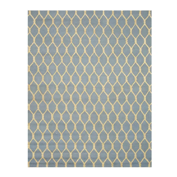 EORC VC1001BL Hand Tufted Wool Chain-Link Rug - 7&9 x 9&9, Blue