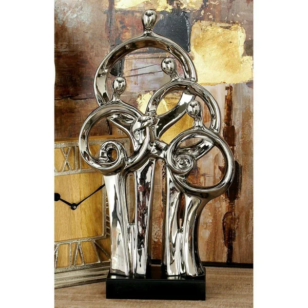 Decmode Ceramic Silver Family Sculpture