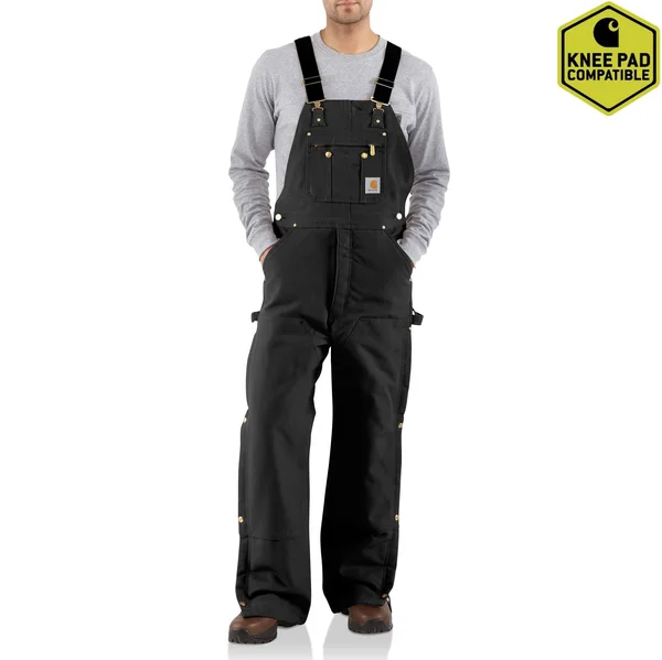 Carhartt Black Quilt-Lined Zip-to-Thigh Bib Overalls