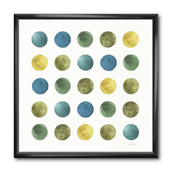 Designart 'Green Tones Geometric Circles' Mid-Century Modern Framed Art Print - 30 in. Wide x 30 in. High - Orange