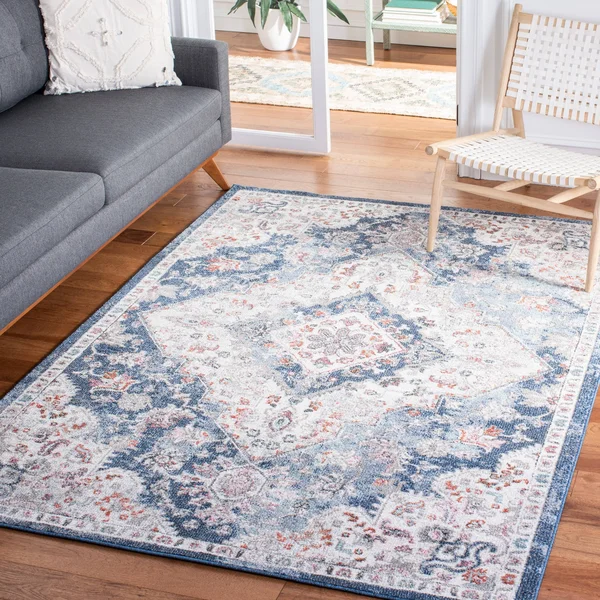 Safavieh Phoenix Stacy Boho Medallion Distressed Rug - 6&7x22 x 6&7x22 Round - Ivory/Grey