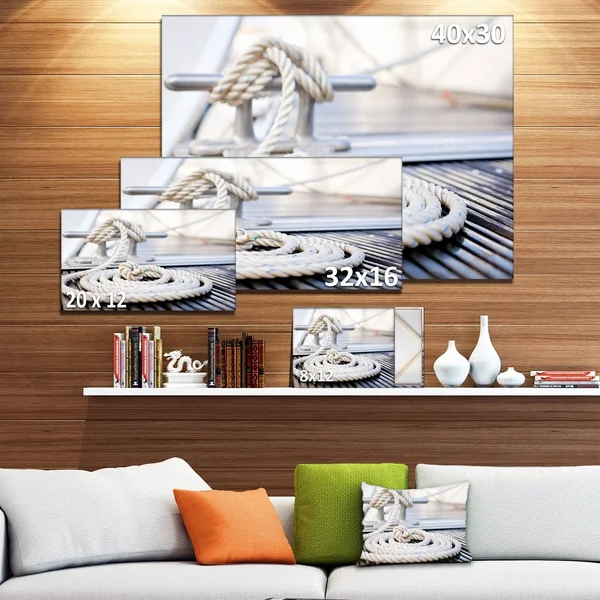Designart &White Nautical Mooring Rope& Modern Landscape Canvas Art - White - 40 in. Wide x 30 in. High