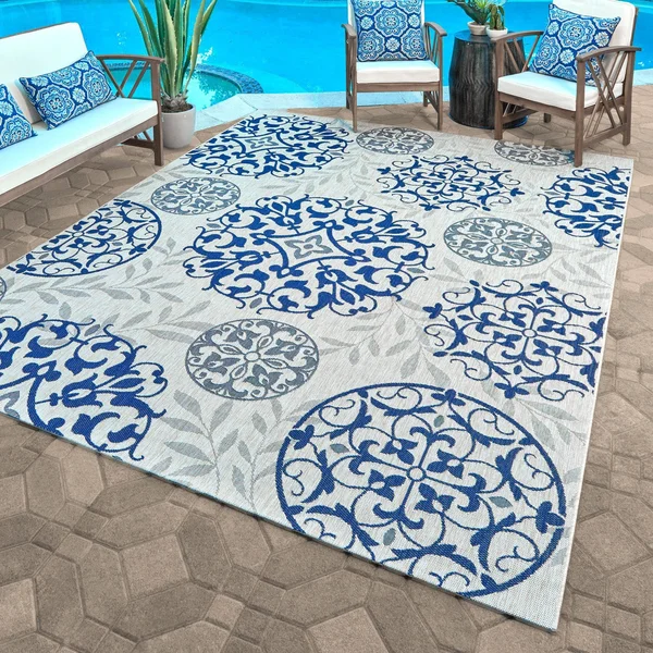 Gertmenian Paseo Emilia Indoor Outdoor Rug - Beig/Green, 8x10 ft