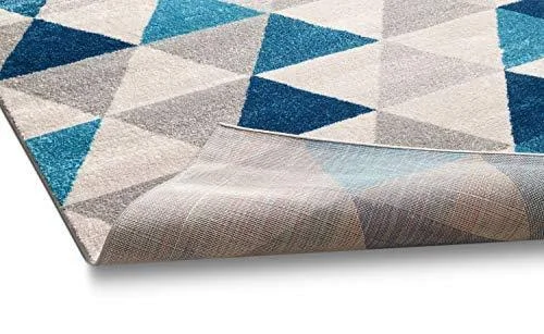 Well Woven Isometry Blue & Grey Modern Geometric Triangle Pattern 7&10x22 x 9&10x22 Area Rug Soft Shed Free Easy to Clean St