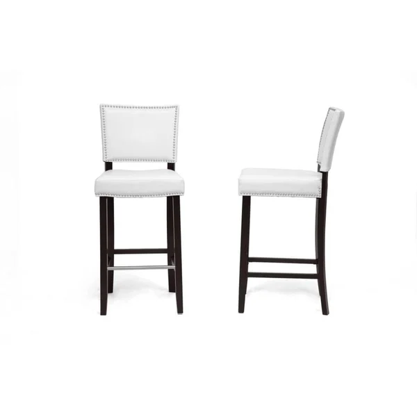 Baxton Studio Aries Modern Bar Stool with Nail Head TRIM - White, Set of 2